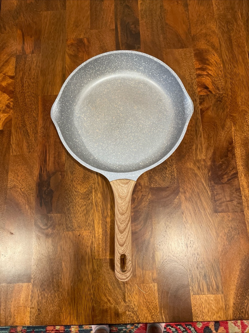 Gray Speckled Nonstick Frying Pan with Wood-Style Handle